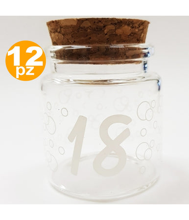 Set 12 Bomboniere Ampolla 18 Anni Compleanno Vetro Tappo Sughero Porta Confetti