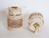 Set-12-Bomboniere-Barattolo-Beige-Pois-4x6.5cm-Plastica-Rete-Farfalla-Portaconfetti