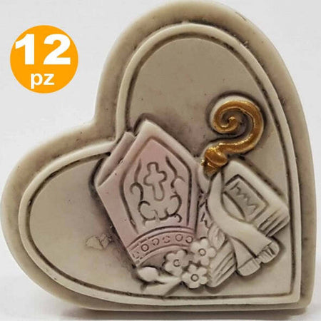 Set-12-Bomboniere-Cuore-Cresima-Sacramento-Mitria-Bianco-Ceramica-Soprammobile