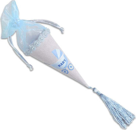 Set-12-Coni-Porta-Confetti-Bomboniera-Nascita-Battesimo-Bimbo-Maschio-Azzurro