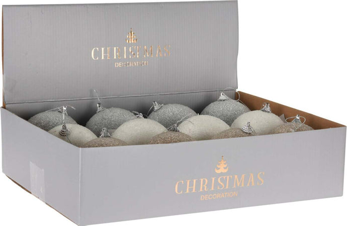 Set 12 Palline per albero di natale in vetro Bianco e Argento con Perline Tinta Unita Ø 10 cm Casa e cucina/Decorazioni per interni/Addobbi e decorazioni per ricorrenze/Decorazioni natalizie/Addobbi e decorazioni/Palle e palline MagiediNatale.it - Altamura, Commerciovirtuoso.it