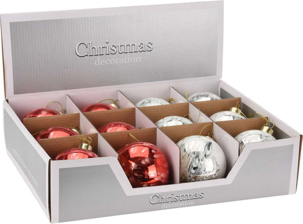 Set 12 Palline per albero di natale in vetro Bianco e Rosso pendaglio Tinta Unita Ø 8 cm Casa e cucina/Decorazioni per interni/Addobbi e decorazioni per ricorrenze/Decorazioni natalizie/Addobbi e decorazioni/Palle e palline MagiediNatale.it - Altamura, Commerciovirtuoso.it