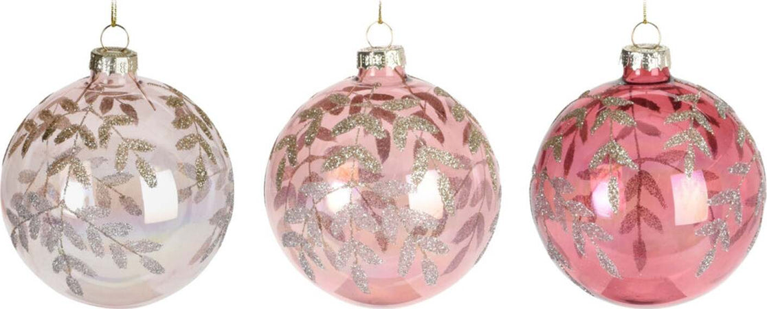 Set 12 Palline per albero di natale in vetro Rosa con Foglie pendaglio Tinta Unita Ø 8 cm Casa e cucina/Decorazioni per interni/Addobbi e decorazioni per ricorrenze/Decorazioni natalizie/Addobbi e decorazioni/Palle e palline MagiediNatale.it - Altamura, Commerciovirtuoso.it