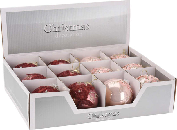Set 12 Palline per albero di natale in vetro Rosa con Foglie pendaglio Tinta Unita Ø 8 cm Casa e cucina/Decorazioni per interni/Addobbi e decorazioni per ricorrenze/Decorazioni natalizie/Addobbi e decorazioni/Palle e palline MagiediNatale.it - Altamura, Commerciovirtuoso.it