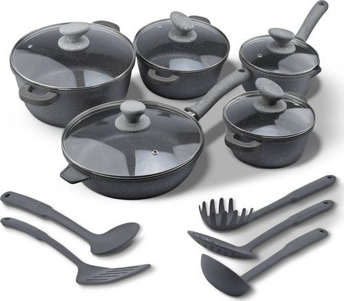 Set 12 Pentole Dg Bavaria Batteria Pentole Da Cucina in Pietra Lavica Grigio 21 Padelle Pezzi Con Coperchi, Manici E Accessori Casa e cucina/Pentole padelle e pirofile/Pentole e padelle/Set/Set di pentole e padelle Puleo Casa - Palermo, Commerciovirtuoso.it