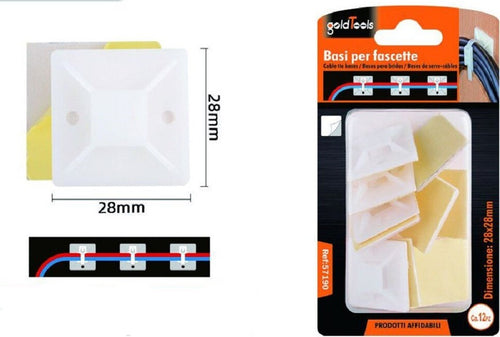 Set 12 Pezzi Basi Passante Per Fissaggio Fascette Supporto Adesivo 28x28mm 57190 Fai da te/Materiale elettrico/Gestione del cavo/Stringicavi Trade Shop italia - Napoli, Commerciovirtuoso.it