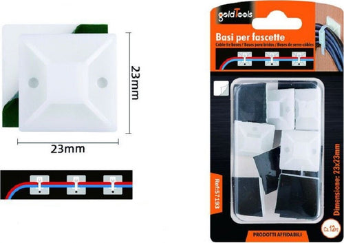 Set 12 Pezzi Basi Per Fissaggio Fascette Passante Supporto Adesivo 23x23mm 57193 Fai da te/Materiale elettrico/Gestione del cavo/Stringicavi Trade Shop italia - Napoli, Commerciovirtuoso.it