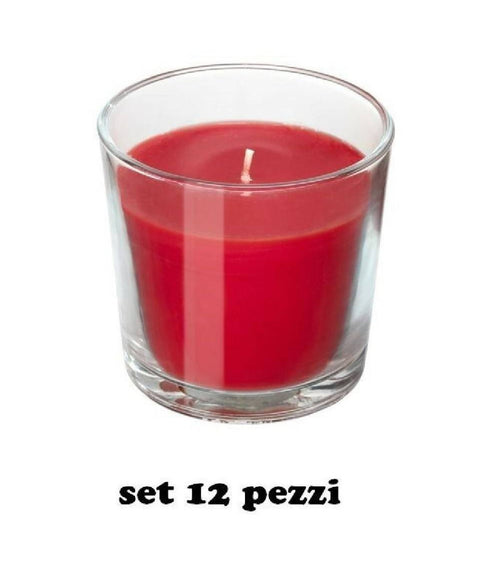Set 12 Pezzi Candele In Bicchiere Rosse Fragranza Fragola Rilassante Cera