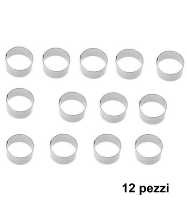Set 12 Pezzi Forme Stampi Per Dolci Torte Biscotti Rotonde Inox 8x4cm Pasticceri