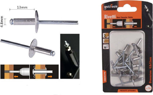 Set 12 Pezzi Rivetti Rivetto 4.8 X 13mm Accessori Per Bricolage Ferramenta 94981 Fai da te/Ferramenta/Chiodi viti ed elementi di fissaggio/Rivetti/Rivetti pieni Trade Shop italia - Napoli, Commerciovirtuoso.it