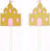Set-12-Pezzi-Stuzzicadenti-Castello-Glitter-Cupcake-Oro-Rosa-Brillantinato-Festa