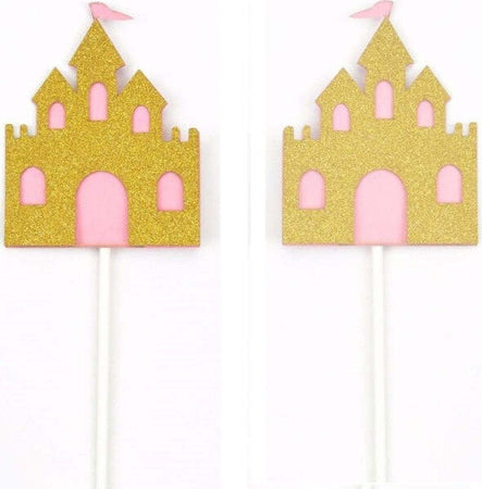 Set-12-Pezzi-Stuzzicadenti-Castello-Glitter-Cupcake-Oro-Rosa-Brillantinato-Festa