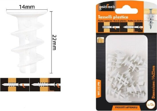 Set-12-Pezzi-Tasselli-In-Plastica-Tassello-Fischer-Fissaggio-Viti-14x22-Mm-57186