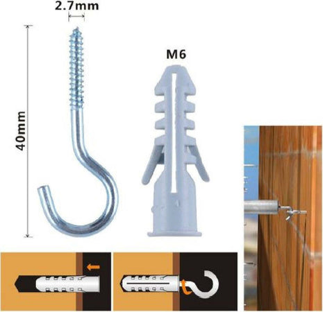 Set 12 Pezzi Viti Vite A Gancio 2.7x40mm + Tasselli Con Alette Tassello M6 90736 Fai da te/Ferramenta/Chiodi viti ed elementi di fissaggio/Kit di bulloni e dadi Trade Shop italia - Napoli, Commerciovirtuoso.it