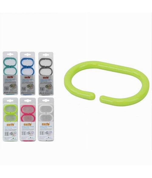 Set 12 Pz Anelli Gancio Per Tenda Da Doccia Box Bagno Colorati In Plastica 52763