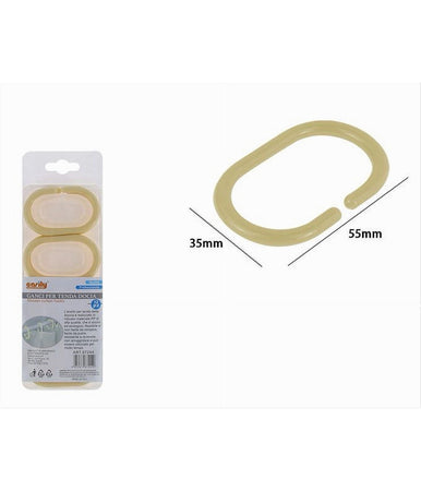 Set 12 Pz Anelli Gancio Per Tenda Da Doccia Box Bagno In Plastica Pp Beige 87244