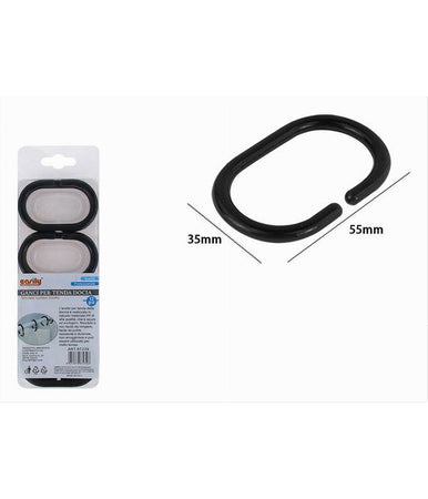 Set 12 Pz Anelli Gancio Per Tenda Da Doccia Box Bagno In Plastica Pp Nero 87239