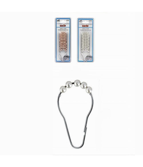 Set 12 Pz Anelli Gancio Tenda Doccia Metallo Con Perline Bagno Box Doccia 59778