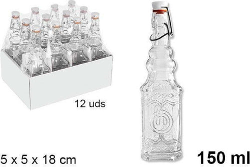 Set 12 Pz Bottiglie In Vetro Quadrata Decorata Con Tappo Meccanico 150 Ml 108008 Casa, arredamento e bricolage > Cucina > Bottiglie e Brocche Trade Shop italia - Napoli, Commerciovirtuoso.it