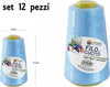 Set-12-Pz-Filati-A-Cono-Filo-Poliestere-Cucito-3000y-40s/2-Azzurro-Cotone
