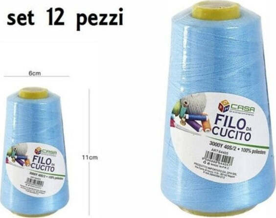 Set-12-Pz-Filati-A-Cono-Filo-Poliestere-Cucito-3000y-40s/2-Azzurro-Cotone