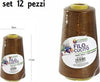 Set-12-Pz-Filati-A-Cono-Filo-Poliestere-Cucito-3000y-40s/2-Marrone-64405-Cotone