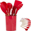 Set 12 pz utensili da cucina in silicone e legno naturale rosso Casa e cucina/Utensili da cucina/Cucchiai palette e spatole/Cucchiai da cucina Led Mall Home - Napoli, Commerciovirtuoso.it