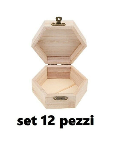 Set 12 Scatoline In Legno Decoupage Portagioie Scatola Cofanetto Esagonali