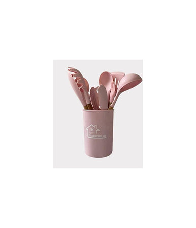 Set 12 Utensili Da Cucina In Silicone Con Manico Legno Antiaderenti Resistenti