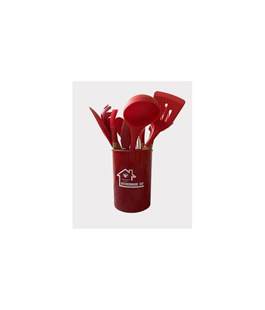 Set 12 Utensili Da Cucina In Silicone Con Manico Legno Antiaderenti Resistenti