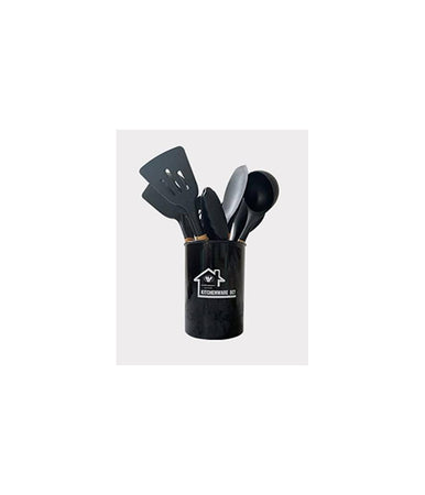 Set 12 Utensili Da Cucina In Silicone Con Manico Legno Antiaderenti Resistenti