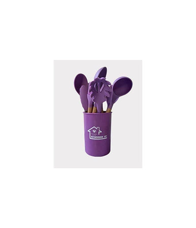 Set 12 Utensili Da Cucina In Silicone Con Manico Legno Antiaderenti Resistenti