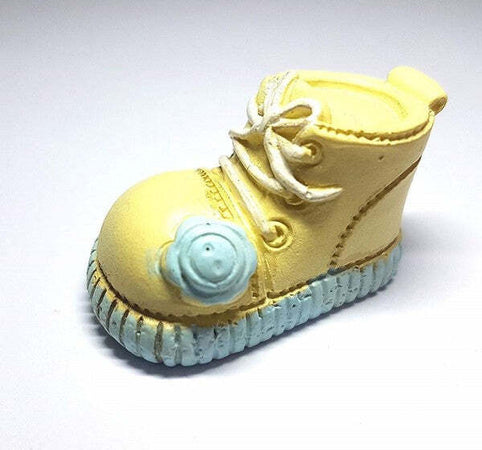 Set-12pz-Bomboniera-Scarpa-Azzurra-3d-Bambino-Ceramica-Appoggio-Battesimo-Nascita