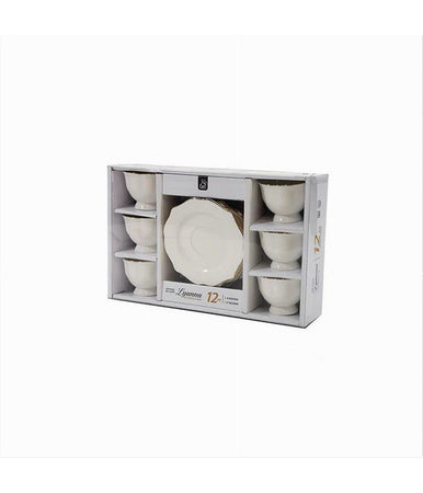 Set 12pz Servizio Da Tè O Caffè Con 6 Piattini + 6 Tazze Assortiti In Porcellana