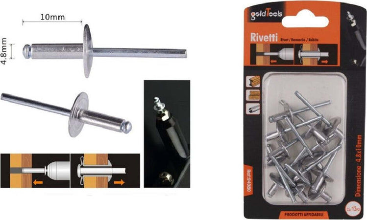 Set 13 Pezzi Rivetti Rivetto 4.8 X 10 Mm Accessori Bricolage Ferramenta 94980 Fai da te/Ferramenta/Chiodi viti ed elementi di fissaggio/Rivetti/Rivetti pieni Trade Shop italia - Napoli, Commerciovirtuoso.it