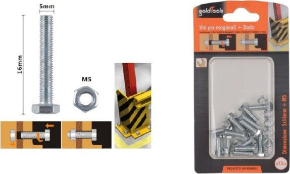Set-13-Pz-Vite-Viti-Per-Esterno-A-Testa-Esagonali-5x16mm-Con-Dadi-Dado-M5-90909