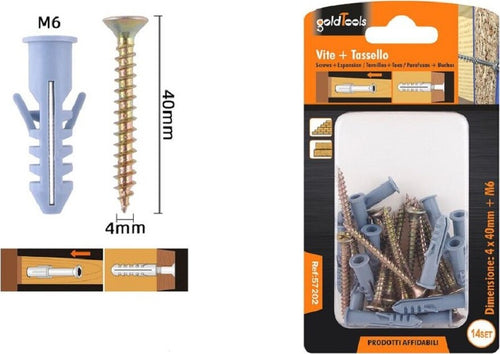 Set 14 Pezzi Viti Vite 4 X 40 Mm + Tasselli Con Alette Tassello M6 Fischer 57202 Fai da te/Ferramenta/Chiodi viti ed elementi di fissaggio/Kit di bulloni e dadi Trade Shop italia - Napoli, Commerciovirtuoso.it