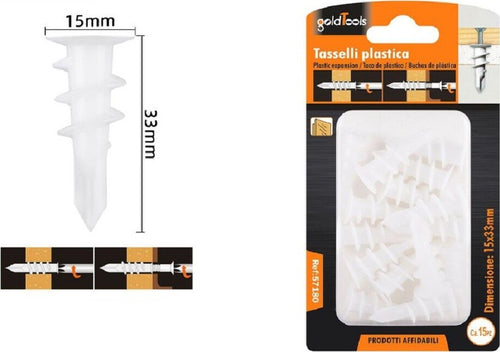 Set 15 Pezzi Tasselli In Plastica Tassello Fischer Fissaggio Viti 15x33mm 57180 Fai da te/Ferramenta/Chiodi viti ed elementi di fissaggio/Tasselli/Tasselli a espansione Trade Shop italia - Napoli, Commerciovirtuoso.it