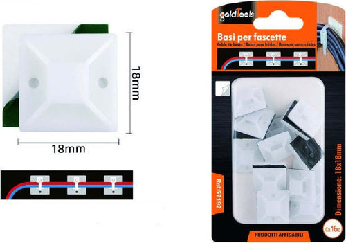 Set 16 Pezzi Basi Per Fissaggio Fascette Passante Supporto Adesivo 18x18mm 57192 Fai da te/Materiale elettrico/Gestione del cavo/Stringicavi Trade Shop italia - Napoli, Commerciovirtuoso.it
