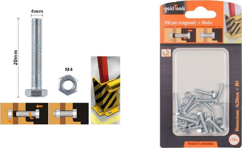 Set 16 Pz Vite Viti Per Esterno A Testa Esagonali 4x20 Mm Con Dadi Dado M4 90905 Fai da te/Ferramenta/Chiodi viti ed elementi di fissaggio/Kit di bulloni e dadi Trade Shop italia - Napoli, Commerciovirtuoso.it