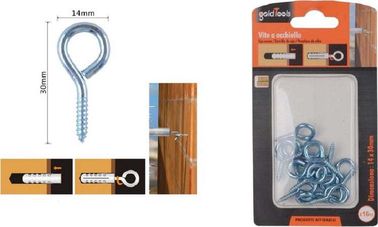 Set 16pz Viti Vite A Occhiello Gancio Chiuso 14x30mm Filettatura Per Legno 90719 Fai da te/Ferramenta/Chiodi viti ed elementi di fissaggio/Kit di bulloni e dadi Trade Shop italia - Napoli, Commerciovirtuoso.it