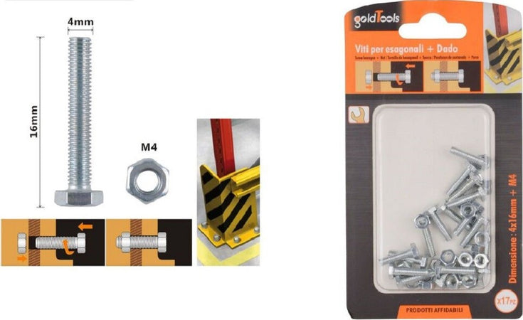 Set 17 Pz Vite Viti Per Esterno A Testa Esagonali 4x16mm Con Dadi Dado M4 90904 Fai da te/Ferramenta/Chiodi viti ed elementi di fissaggio/Kit di bulloni e dadi Trade Shop italia - Napoli, Commerciovirtuoso.it