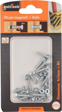 Set 17 Pz Vite Viti Per Esterno A Testa Esagonali 4x16mm Con Dadi Dado M4 90904 Fai da te/Ferramenta/Chiodi viti ed elementi di fissaggio/Kit di bulloni e dadi Trade Shop italia - Napoli, Commerciovirtuoso.it