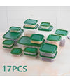 Set 17pz Contenitori Per Alimenti Con Coperchio Impilabili Trasparenti Microonde