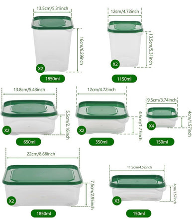 Set 17pz Contenitori Per Alimenti Con Coperchio Impilabili Trasparenti Microonde