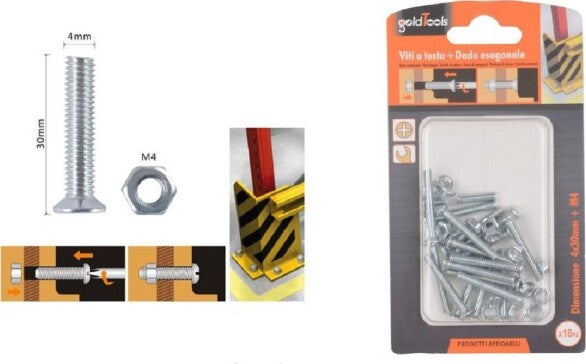 Set-18-Pezzi-Viti-Vite-A-Testa-A-Croce-Piatta-4x30mm-Con-Dado-Esagonale-M4-90936