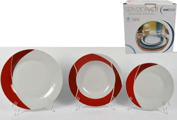 Set-18-Piatti-Di-Ceramica-Piani-Fondi-Frutta-Piatto-Da-Portata-Linea-Luna-Rossa