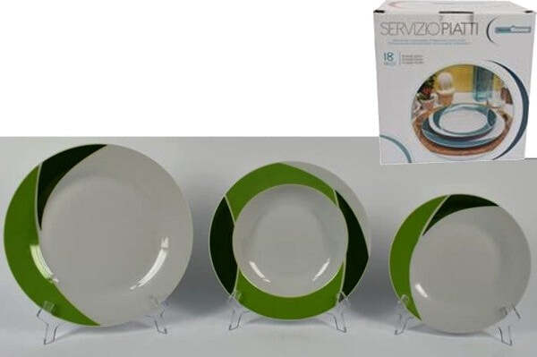 Set-18-Piatti-Di-Ceramica-Piani-Fondi-Frutta-Piatto-Da-Portata-Linea-Luna-Verde