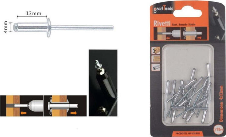 Set 18 Pz Rivetti Rivetto 4x13 Mm Accessori Bricolage Ferramenta Fai Da Te 90817 Fai da te/Ferramenta/Chiodi viti ed elementi di fissaggio/Rivetti/Rivetti pieni Trade Shop italia - Napoli, Commerciovirtuoso.it