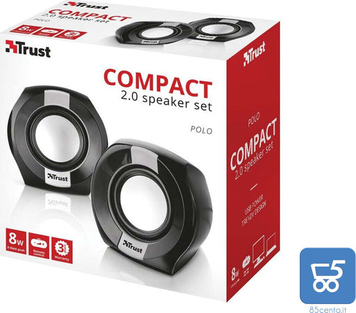 Set 2 Altoparlanti 2.0 da 8 W Alimentazione USB Trust Polo per PC Notebook, Nero